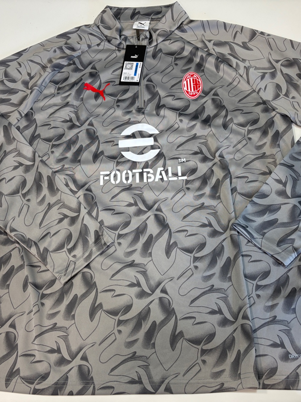 Puma Gray Patterned AC Milan Training Top with Red Accents